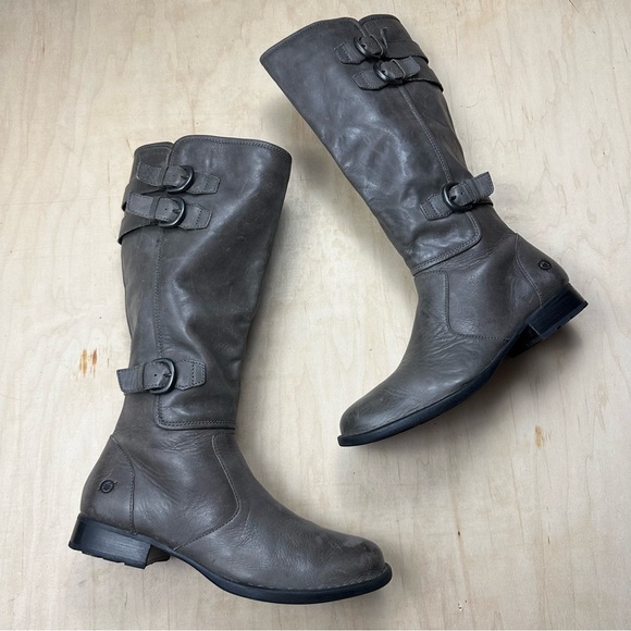 Born Shoes - Born Gray Leather Buckle Boots